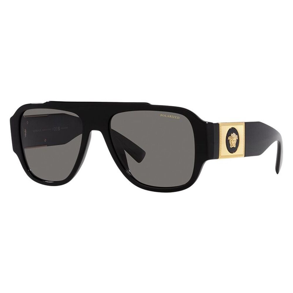 Versace Sunglasses Aviator Full Rim, Black Frame and Dark Grey Polarized Lens